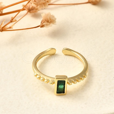 Rectangle Brass Glass Cuff Rings for Women RJEW-G340-01G-1