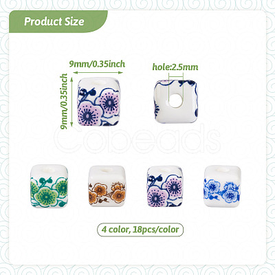 72Pcs 4 Color Handmade Porcelain Ceramic Beads Strands PORC-FW0001-01-1