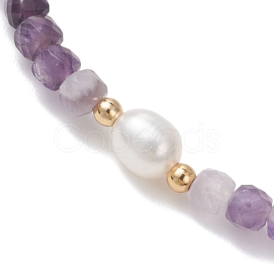 Natural Amethyst Cube Beads Stretch Bracelets for Women BJEW-JB13179-01-1