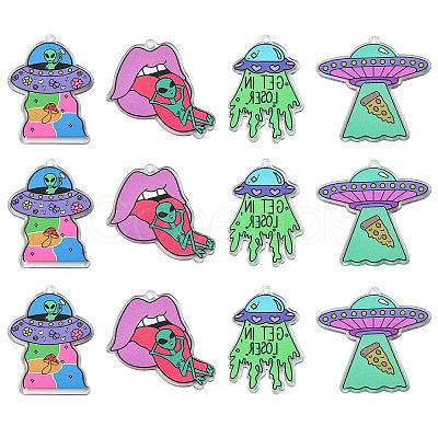 16Pcs 4 Styles Alien Theme Colorful Acrylic Pendants SACR-CJ0001-28-1