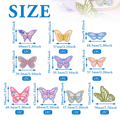 10Pcs 10 Styles Computerized Embroidery Cloth Self Adhesive Patches PATC-TA00001-04-1