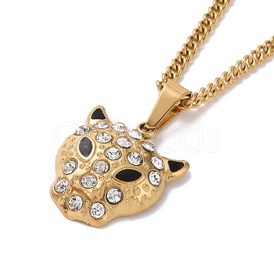 Crystal Rhinestone Leopard Pendant Necklace with Enamel NJEW-C036-01G-1