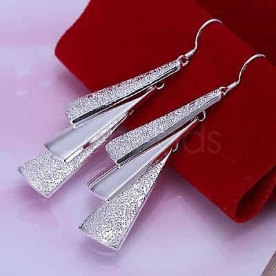 Silver Color Plated Textured Brass Triangle Dangle Earrings EJEW-BB11934-1
