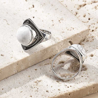 Natural Howlite Adjustable Rings G-P560-03AS-01-1