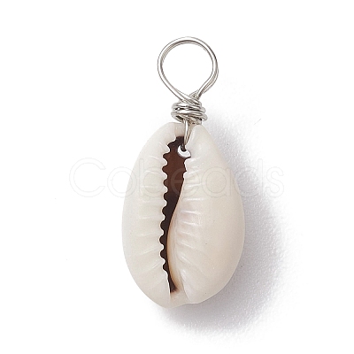 Natural Cowrie Shell Pendants PALLOY-JF02681-02-1