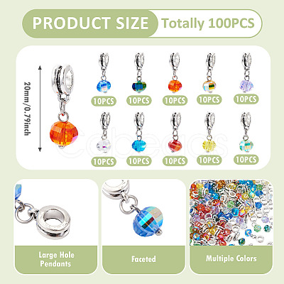 100Pcs 10 Colors Electroplate Transparent Glass Faceted Pumpkin European Dangle Charms PALLOY-TAC0232-1