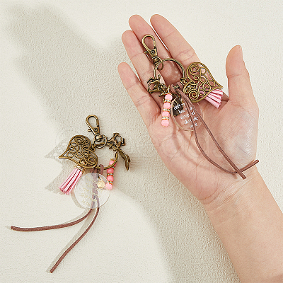 2Pcs Horse Theme Alloy & Glass & Acrylic Pendant Decorations HJEW-FH00082-1