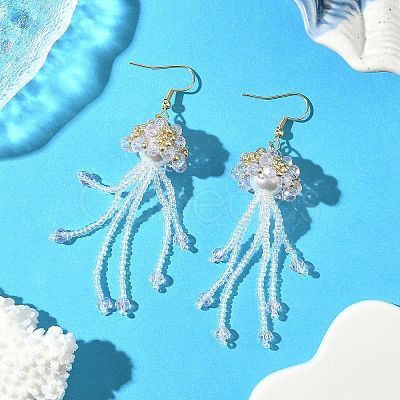 304 Stainless Steel Glass Seed Beads Jellyfish Dangle Earrings EJEW-MZ00553-01-1
