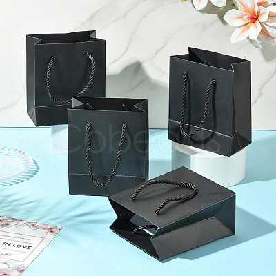 6Pcs Rectangle Paper Gift Storage Bags with Ribbon Handles ABAG-TA0001-65A-1