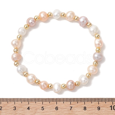 Natural Cultured Freshwater Pearl & Brass Beads Stretch Bracelets for Women BJEW-JB13519-1