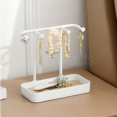 Plastic Jewelry Display Stand with Wood Tray LS-AJEW-Z032-02B-1
