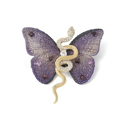 Snake & Butterfly Brass Micro Pave Cubic Zirconia Brooches JEWB-V003-05G-1