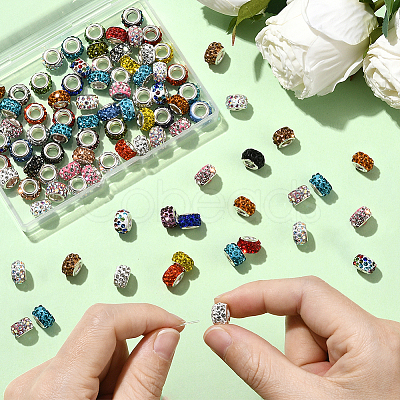80Pcs Polymer Clay Rhinestone European Large Hole Beads with Silver Color Plated Brass Cores FPDL-LT0001-02F-1