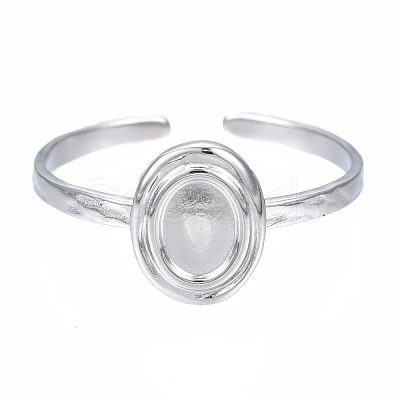 Non-Tarnish 304 Stainless Steel Open Cuff Finger Ring Cabochon Settings STAS-T060-11P-1