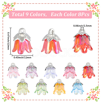 72Pcs 9 Colors Acrylic Pendants OACR-SC0002-38A-1