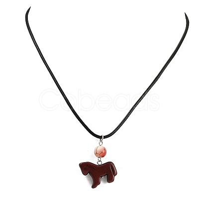 3Pcs 3 Styles Dyed Synthetic Turquoise Horse Pendant Black Waxed Cord Necklaces NJEW-JN05430-1