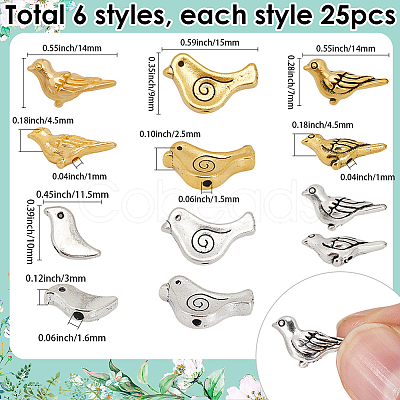 150Pcs 6 Styles Tibetan Style Alloy Beads TIBEB-SC0001-48-1