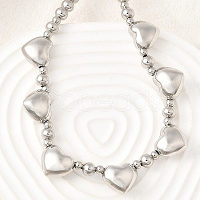 Brass Heart Bib Round Beaded Necklaces for Women NJEW-D314-09G-1