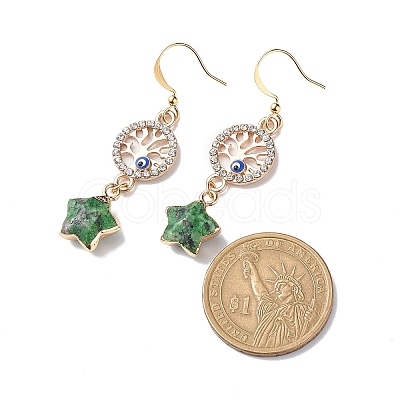 Natural Gemstone Star with Evil Eye Dangle Earrings EJEW-JE05069-1
