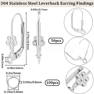 50Pcs 304 Stainless Steel Leverback Earring Findings DIY-BBC0001-59-1