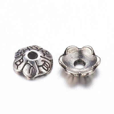 6-Petal Tibetan Style Alloy Flower Bead Caps X-TIBE-S220-AS-NR-1