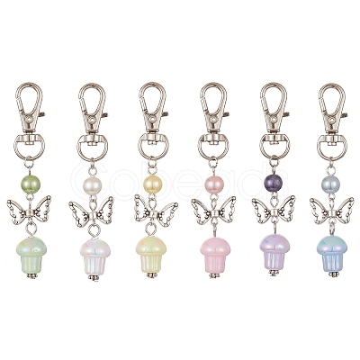 UV Plating Rainbow Iridescent Opaque Acrylic Mushroom Pendant Decoration HJEW-JM01176-1