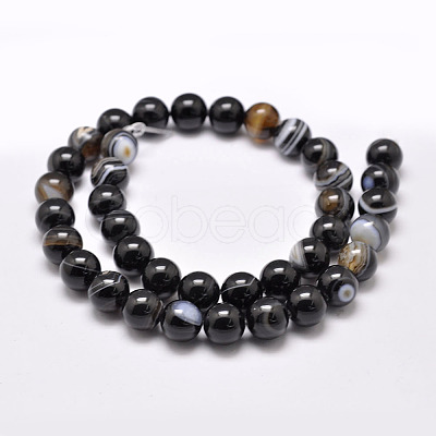 Natural Black Agate Bead Strands G-G962-12mm-12-1