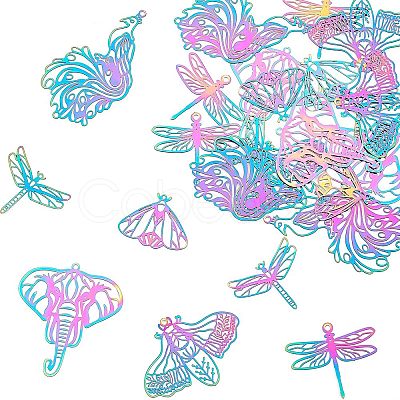 24Pcs 6 Styles 201 Stainless Steel Filigree Big Pendants STAS-UN0023-16-1