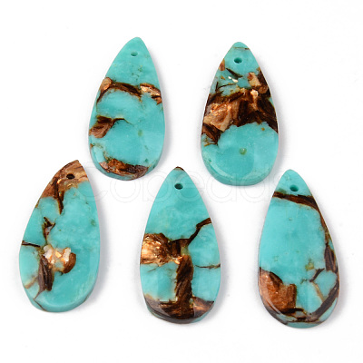 Assembled Natural Bronzite and Synthetic Turquoise Pendants G-N330-018-1