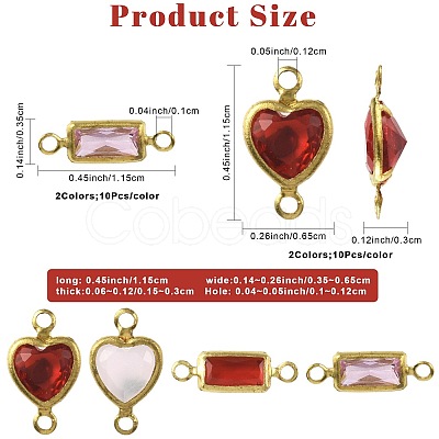 40Pcs 4 Colors Brass Pave K9 Glass Connector Charms KK-FS0002-07-1