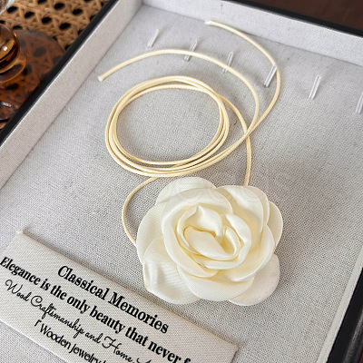 Fabric Flower Waxed Cord Choker Necklaces for Girls LS-DO2804-3-1