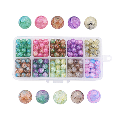 10 Colors Baking Paint Crackle Glass Beads DGLA-JP0001-08-B-1