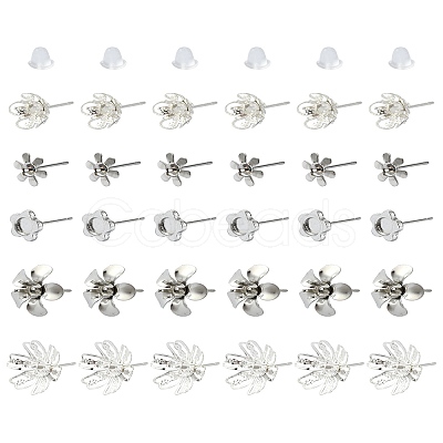 30Pcs 5 Styles 304 Stainless Steel Stud Earring Findings STAS-YW0001-87-1