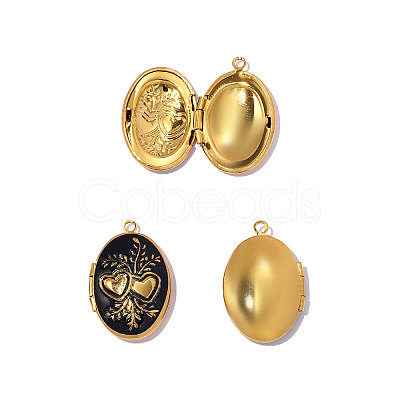 304 Stainless Steel Enamel Locket Pendants STAS-OY014-35G-1