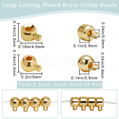 Beebeecraft 100Pcs 2 Styles Brass Crimp Beads KK-BBC0014-28G-1