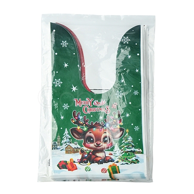 60Pcs 3 Colors Christmas Theme Rabbit Shaped Candy Plastic Bags ABAG-FS0001-05-1