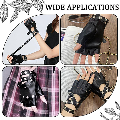 2 Pairs PU Leather Biker Punk Gloves with Belt AJEW-CL0003-02-1