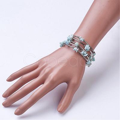 Natural Larimar Beaded Wrap Bracelets BJEW-JB02682-01-1