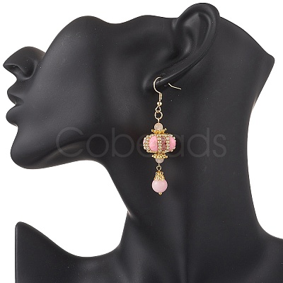 Lantern 304 Stainless Steel Synthetic Imperial Jasper Dangle Earrings EJEW-MZ00609-02-1