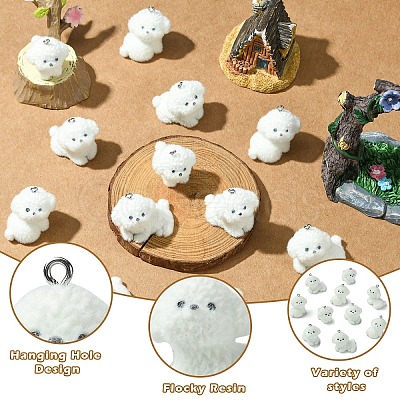 4Styles 4Pcs Flocking Resin Cute Puppy Pendants RESI-YW0003-43A-1