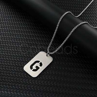 Rectangle with Hollow Out Letter 201 Stainless Steel Pendant Necklaces FS-WG34D20-10-1