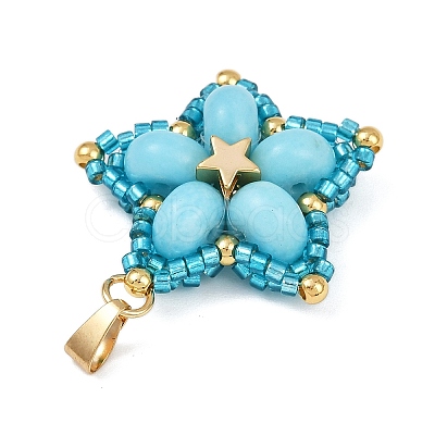 Handmade Glass Seed Beaded & Synthetic Dyed Imperial Jasper Beads Pendants PALLOY-MZ00751-1