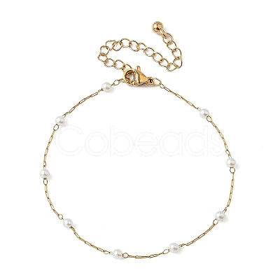 Round ABS Imitation Pearl Beaded Link Bracelets for Women BJEW-JB11836-1