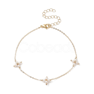 Shell Pearl Beaded Cross Link Anklets AJEW-AN00535-1