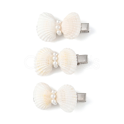 Natural White Shell & Shell Pearl & Iron Alligator Hair Clips PHAR-TA000004-1