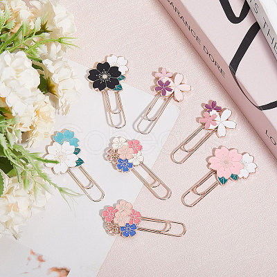 Globleland 7 Pcs 7 Style Rose Gold Tone Zinc Alloy Enamel Bookmarks AJEW-GL0001-88-1