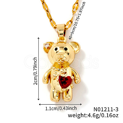 Brass Pave Cubic Zirconia Cute Bear Pendant Necklaces for Women ZL7523-3-1