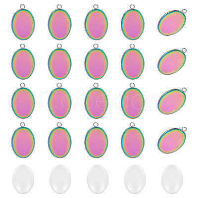 Unicraftale 30Pcs Ion Plating(IP) 304 Stainless Steel Pendant Cabochon Settings STAS-UN0049-14-1