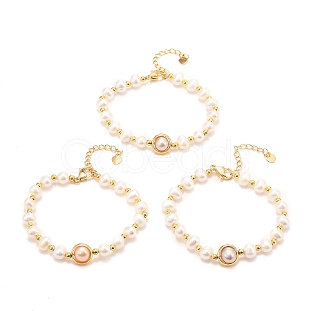 Natural Pearl Link Bracelets BJEW-D447-06G-01-1