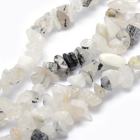 Natural Tourmalinated Quartz/Black Rutilated Quartz Beads Strands G-P332-18-1